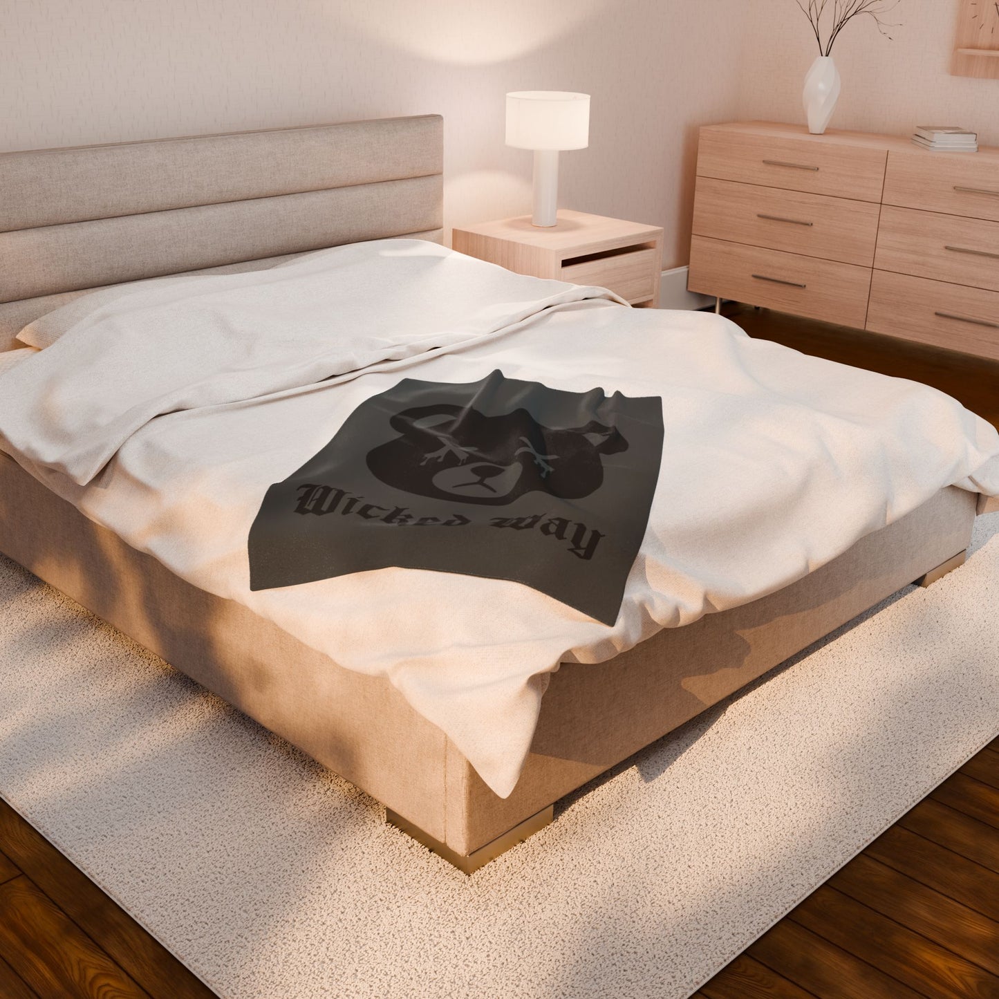 Dark Grey "Wicked Way" Dead Bear Head Velveteen Plush Blanket
