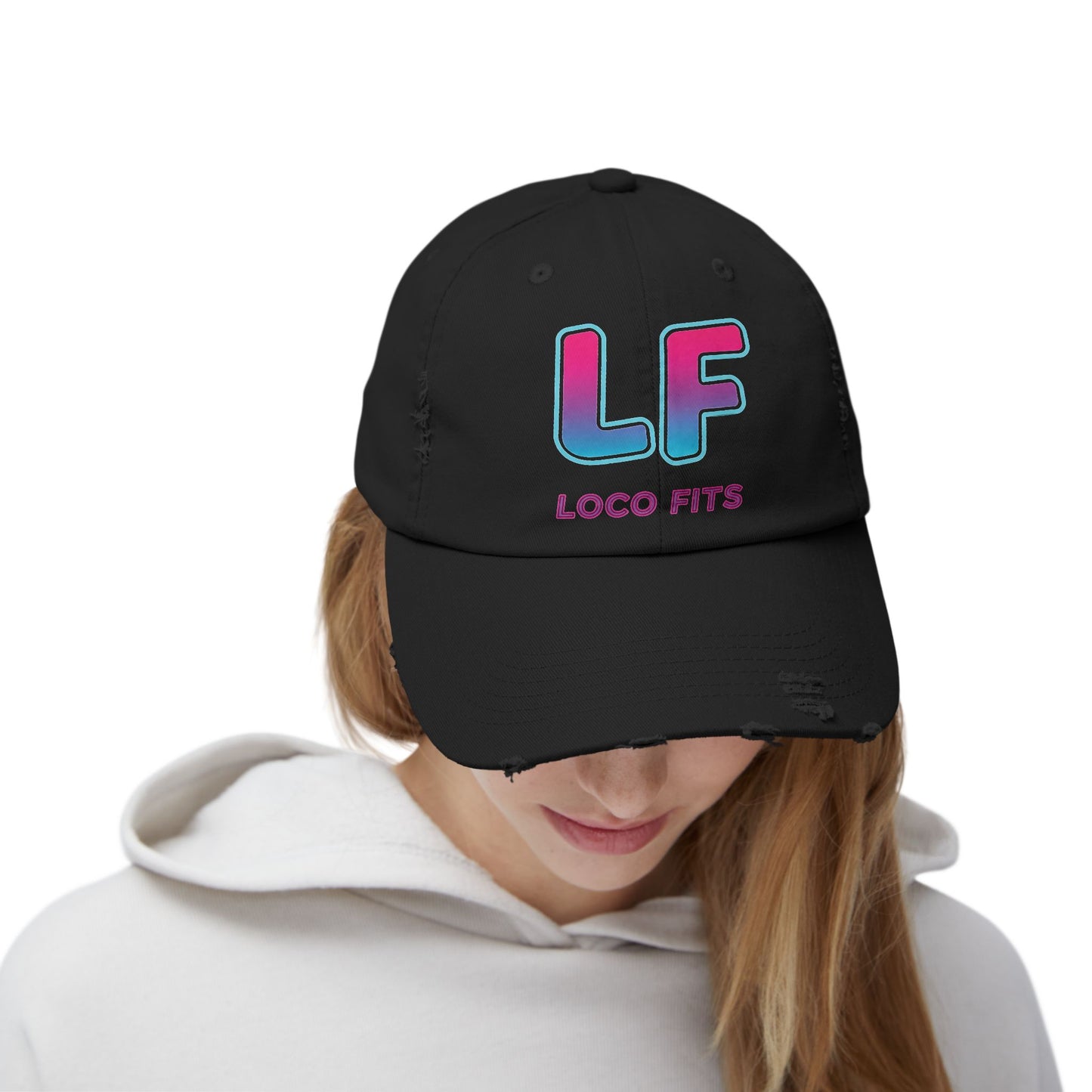 Unisex Distressed Cap - Loco Fits 'LF' Logo - Trendy Casual Hat for Everyday Wear