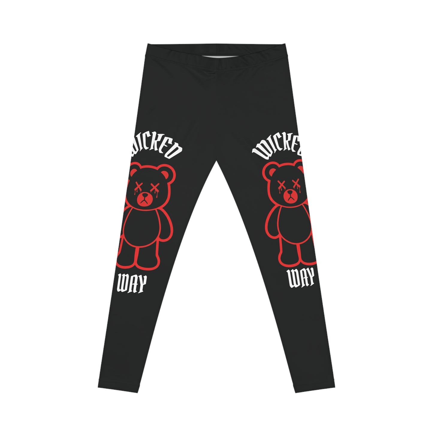 "Wicked Way" Deady Bear Red, White, & Black Women's Casual Leggings