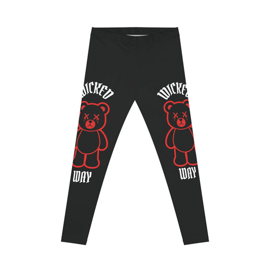 "Wicked Way" Deady Bear Red, White, & Black Women's Casual Leggings