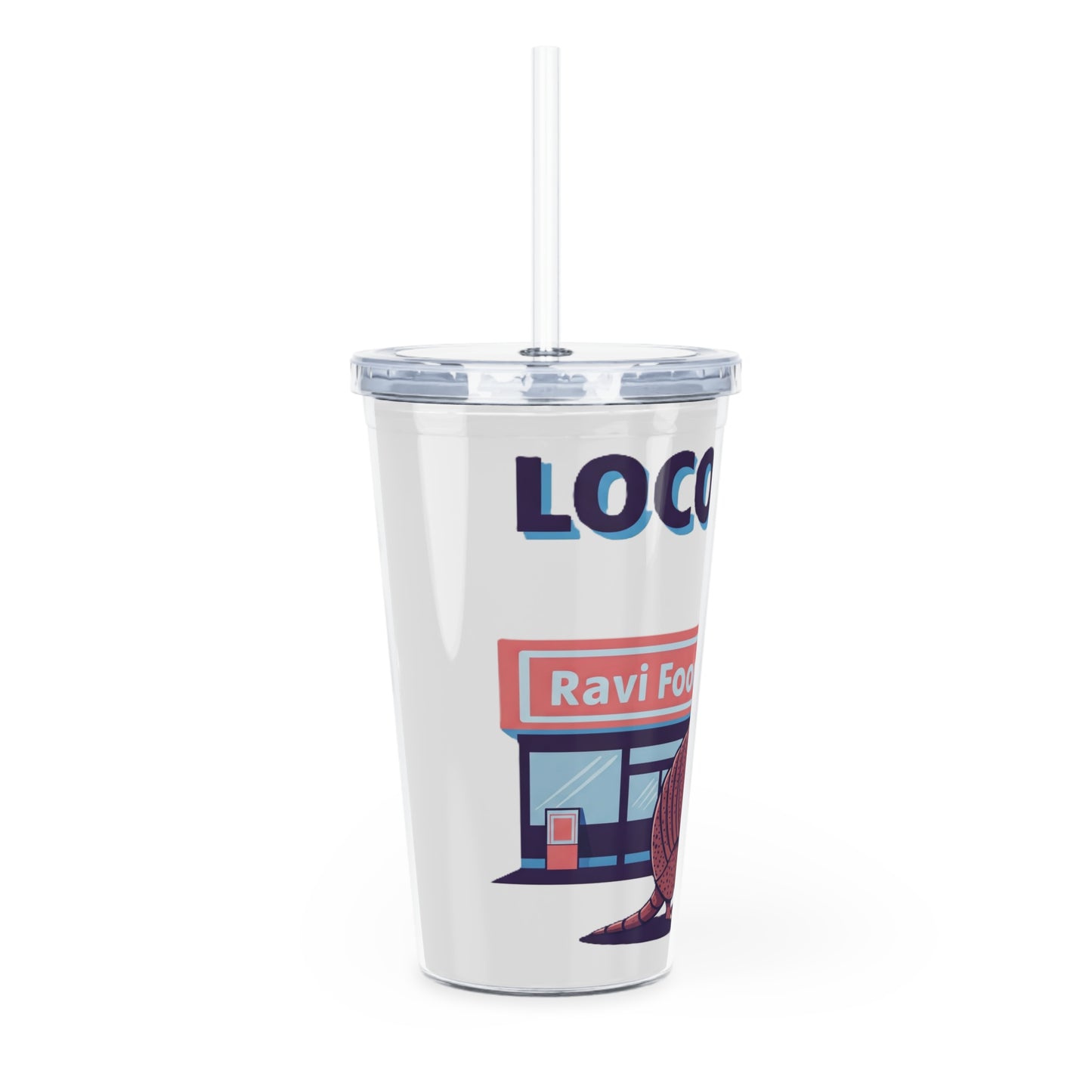 Loco Fits Ravi Food Mart Armadillo Plastic Tumbler with Straw | Fun Travel Mug for On-the-Go Drinks