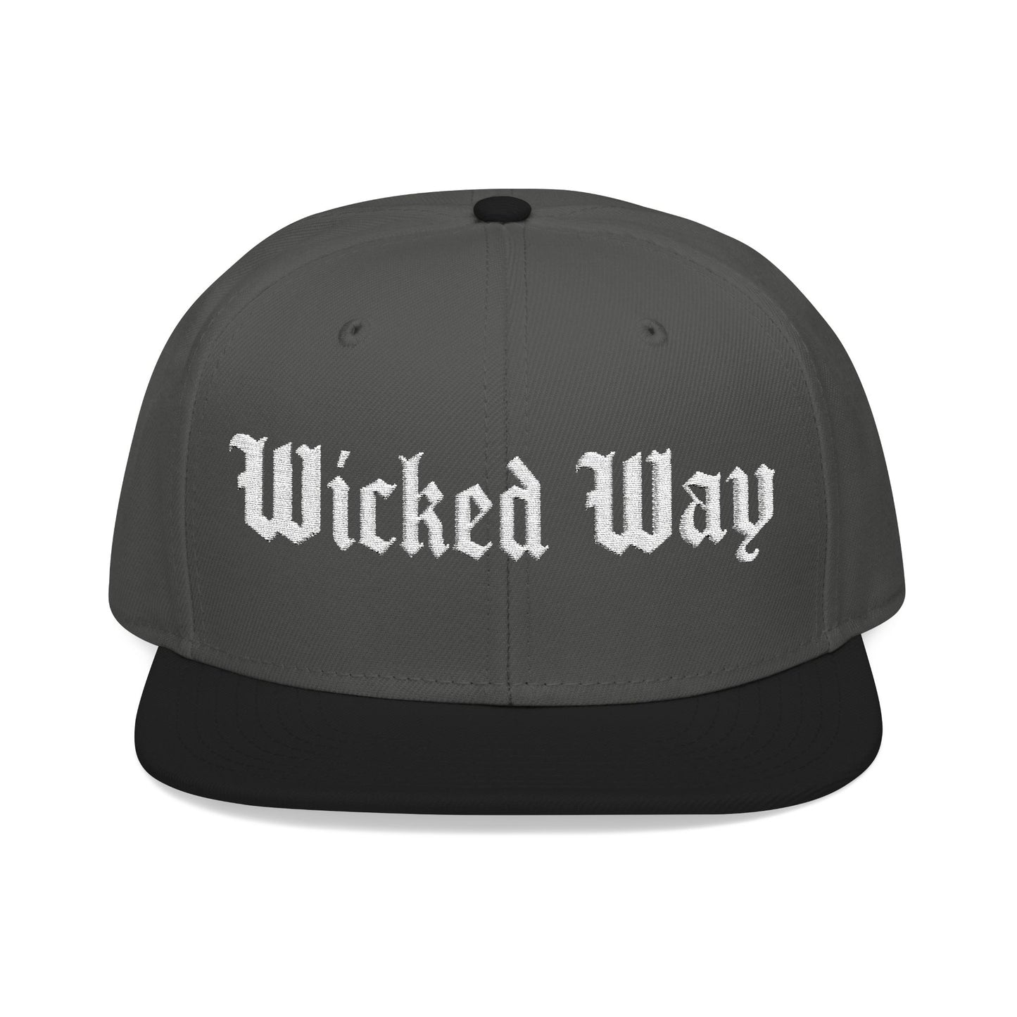 Base "Wicked Way" White Gothic Script Snapback