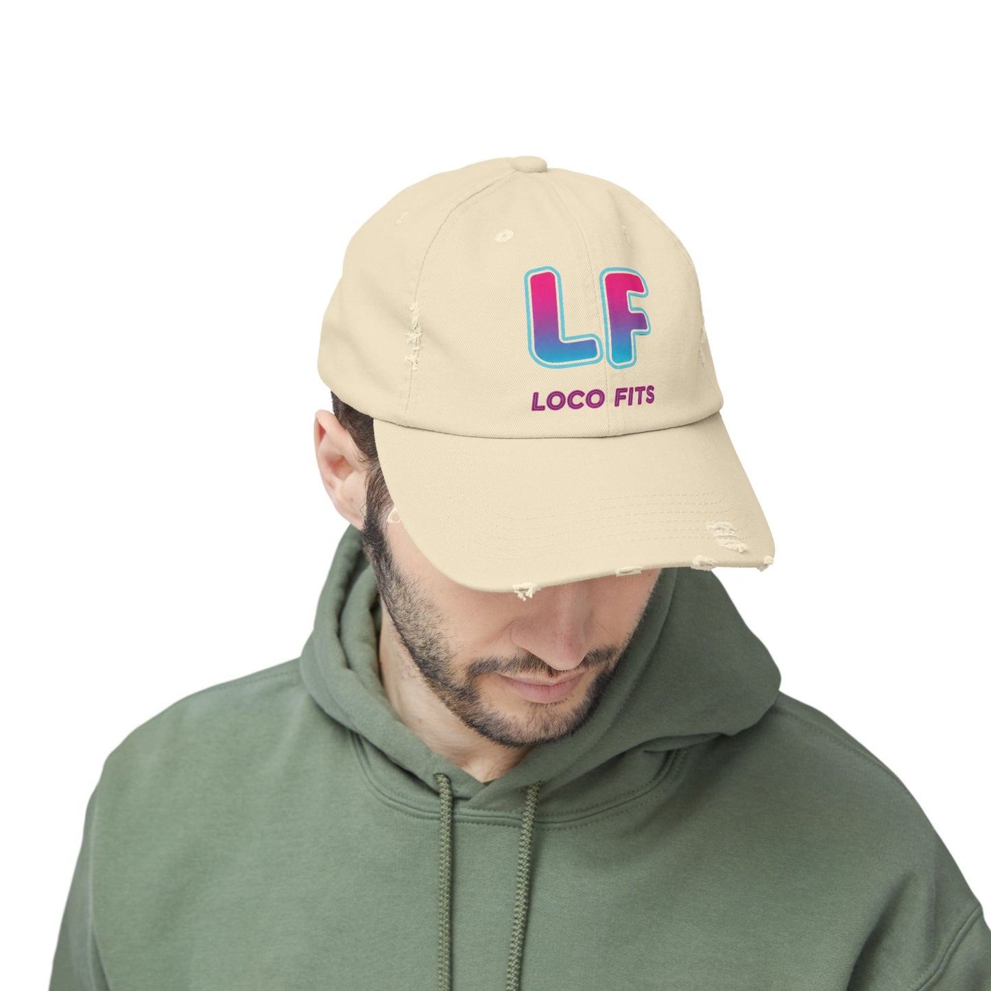 Unisex Distressed Cap - Loco Fits 'LF' Logo - Trendy Casual Hat for Everyday Wear
