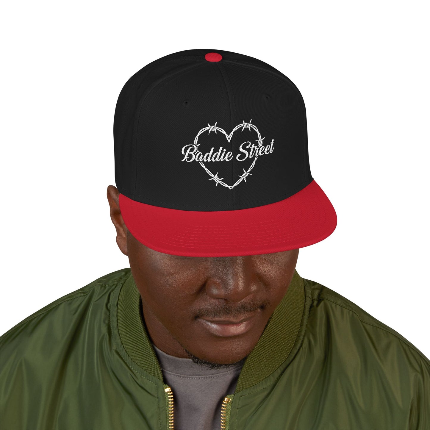 "Baddie Street" Heart of Barbed Wire Script Snapback Hat