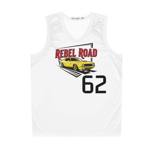 White "Rebel Road" #62 Let's Race Basketball Jersey