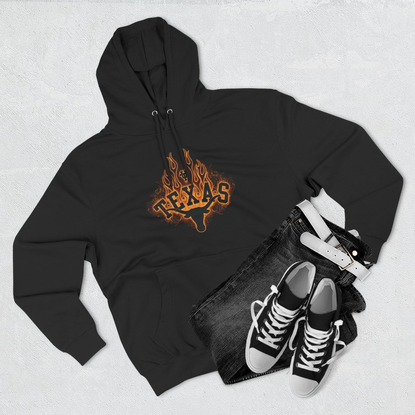 'Texas Firey Longhorn' Three-Panel Fleece Hoodie