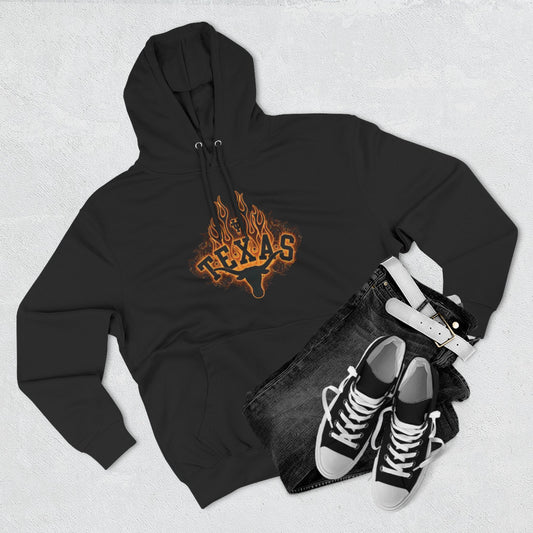 'Texas Firey Longhorn' Three-Panel Fleece Hoodie