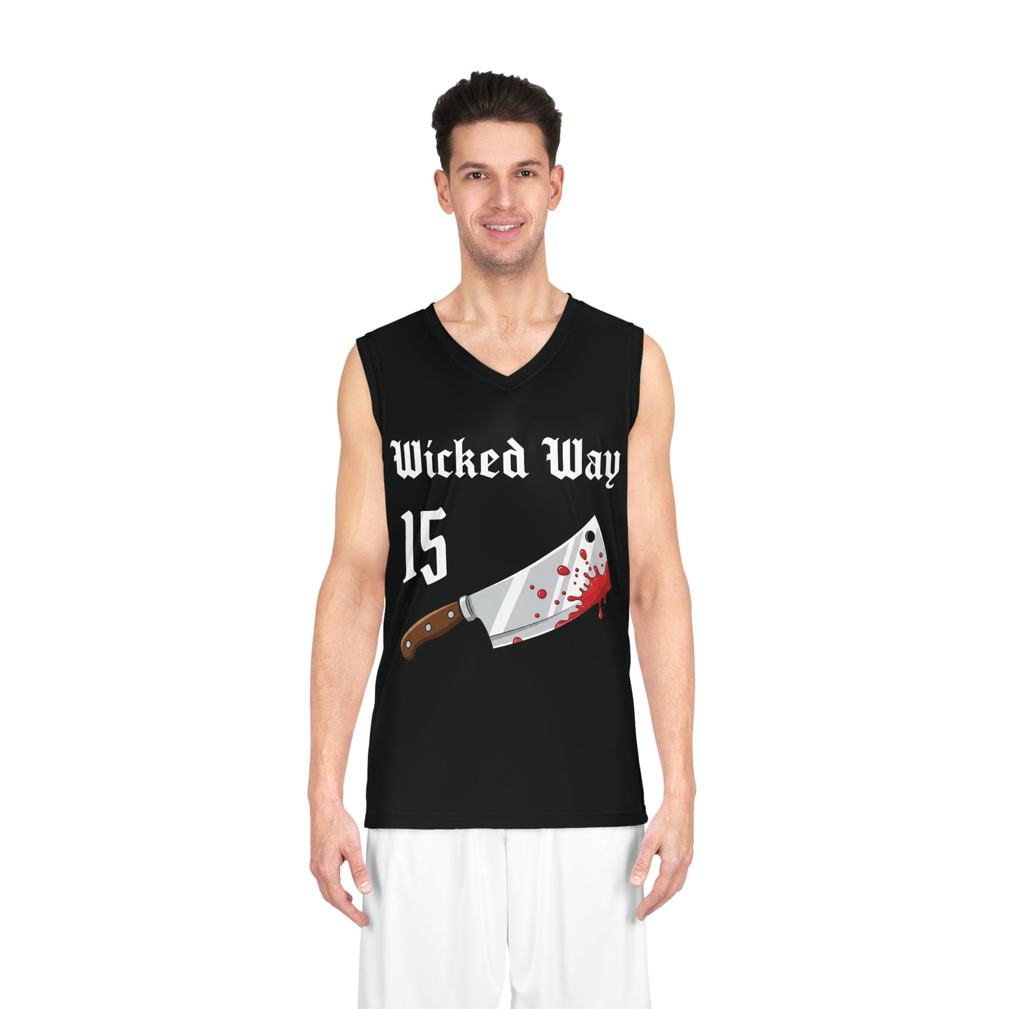 Black & White "Wicked Way" #15 Butcher Knife Alt. Basketball Jersey