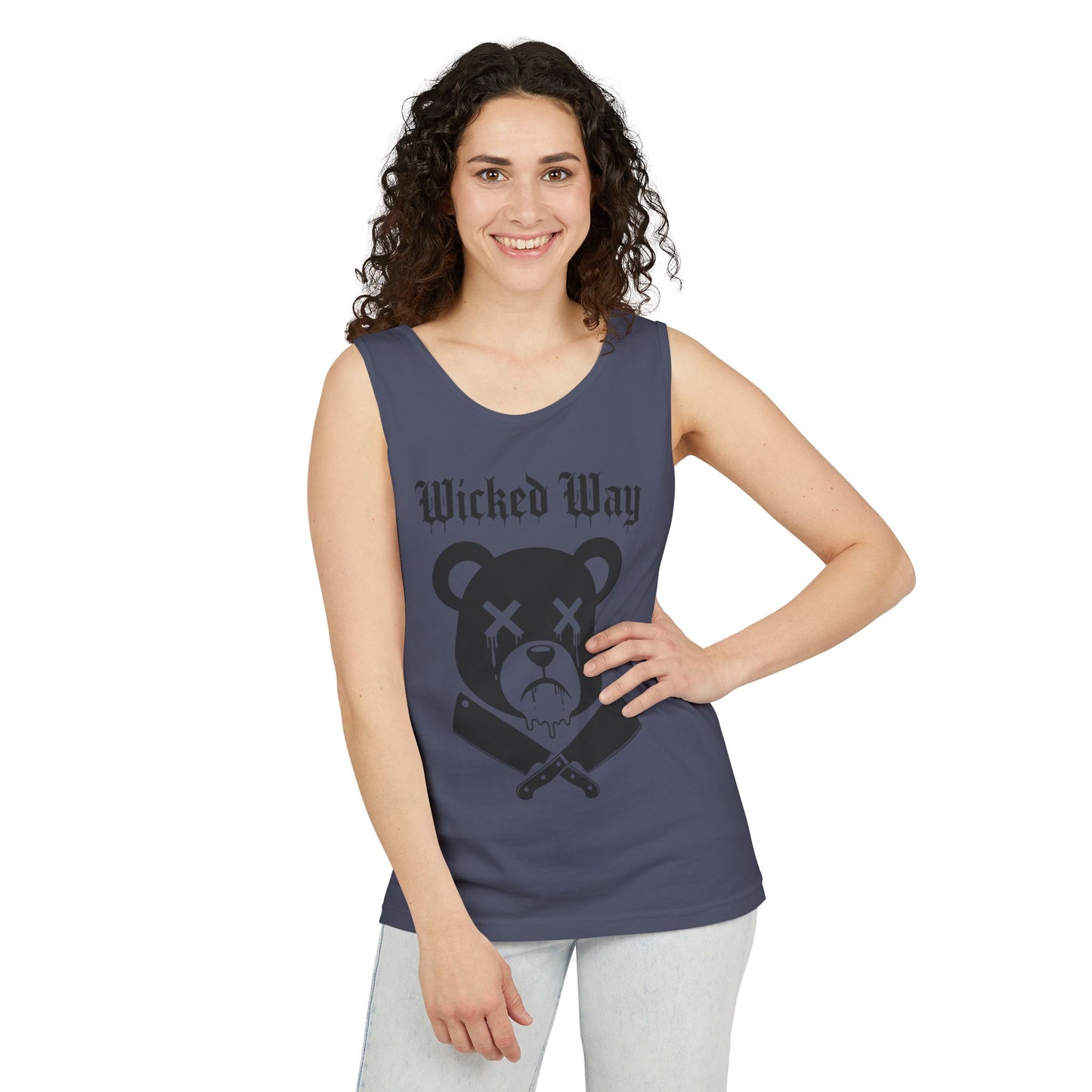 Limited Edition "Wicked Way" Drippy Bear Head Double Butcher Knife Tank Top