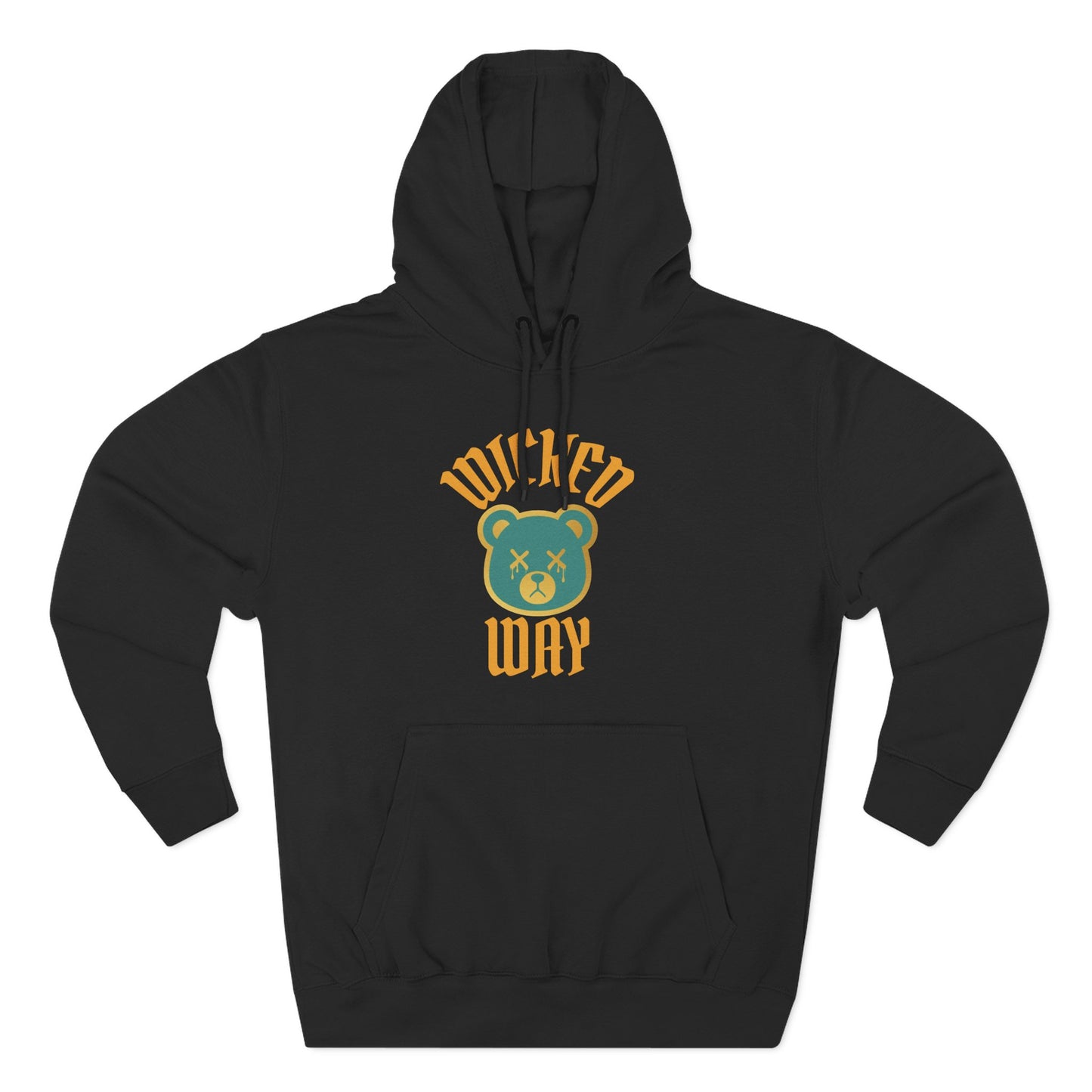 White/Black "Wicked Way" Deady Bear Gold & Teal Fleece Hoodie