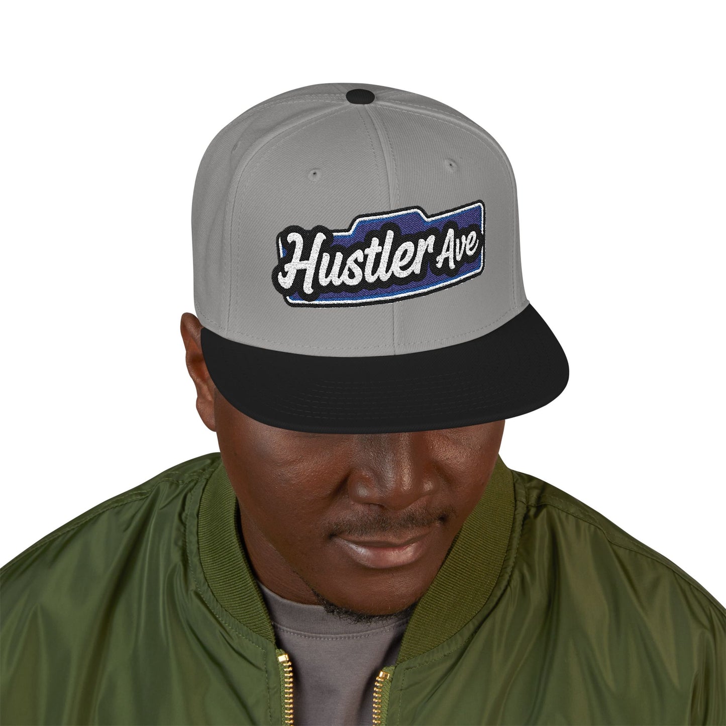 "Hustler Ave" Blue Logo Snapback Hat