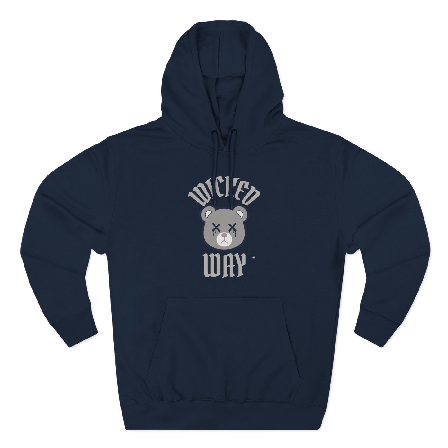 Navy "Wicked Way" Deady Bear Grey, White, Navy Fleece Hoodie