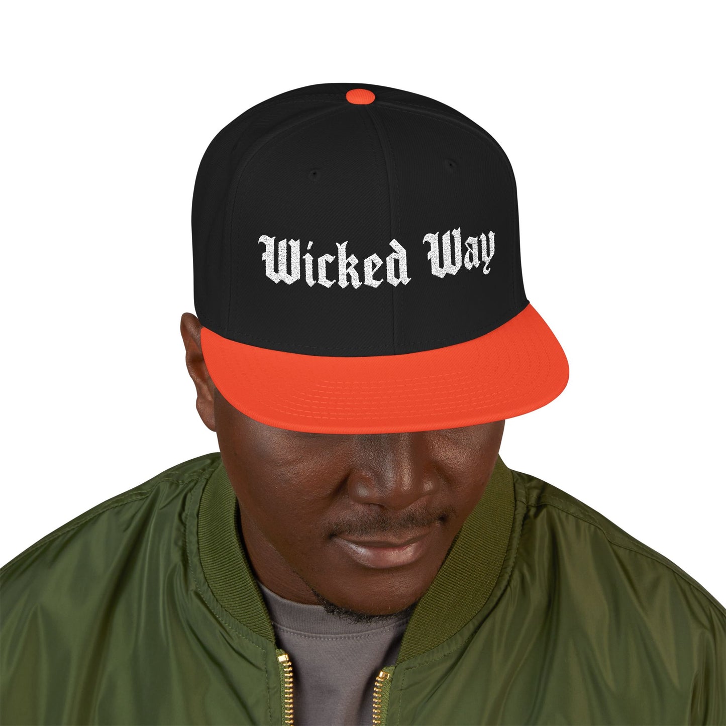 Base "Wicked Way" White Gothic Script Snapback