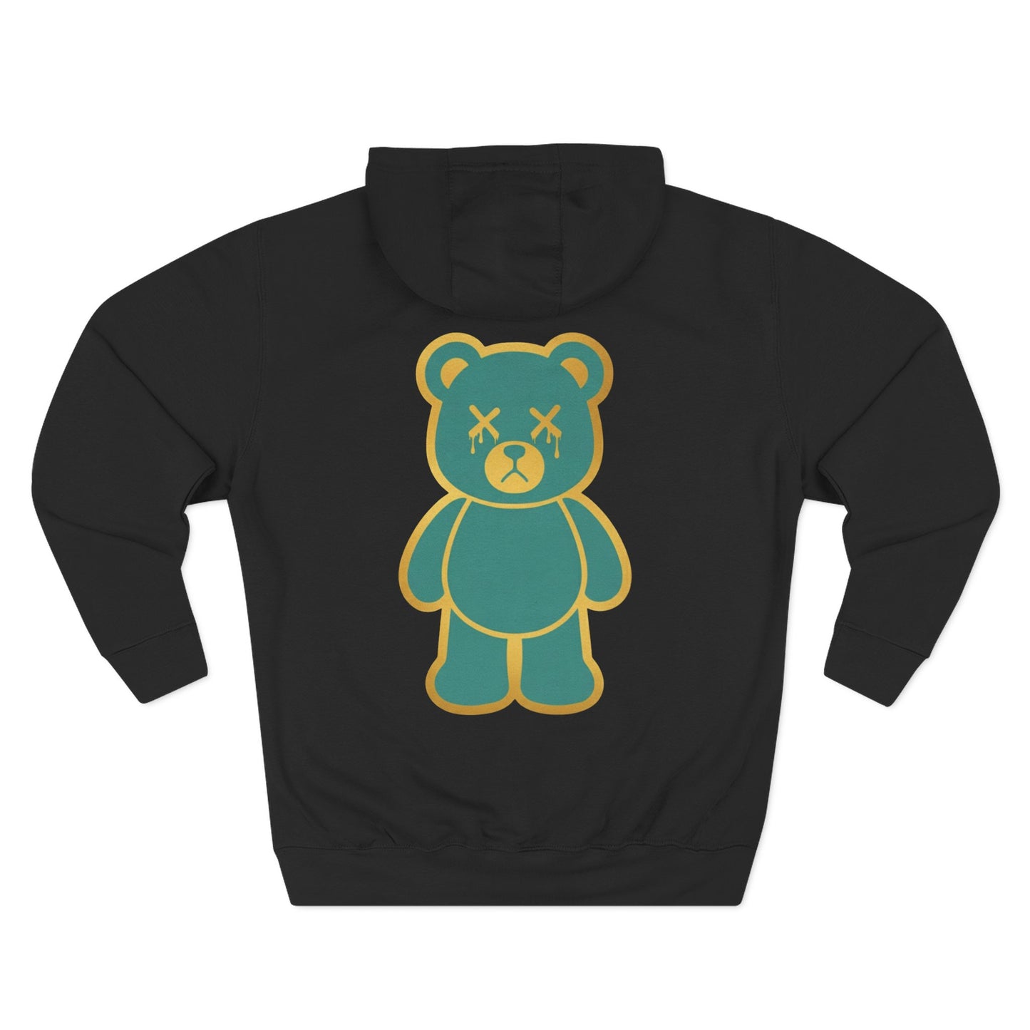 White/Black "Wicked Way" Deady Bear Gold & Teal Fleece Hoodie