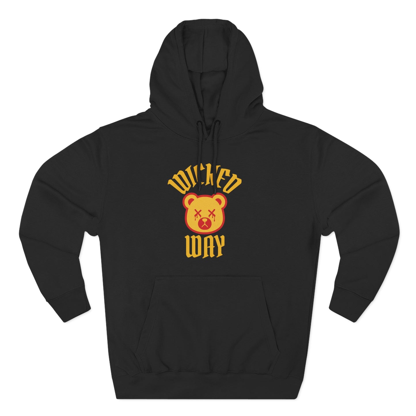 White/Black "Wicked Way" Deady Bear Yellow & Red Fleece Hoodie