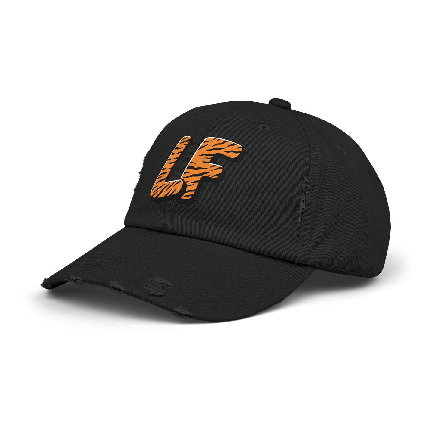Unisex Distressed Cap with Tiger Print 'LF' Logo - Trendy Casual Hat