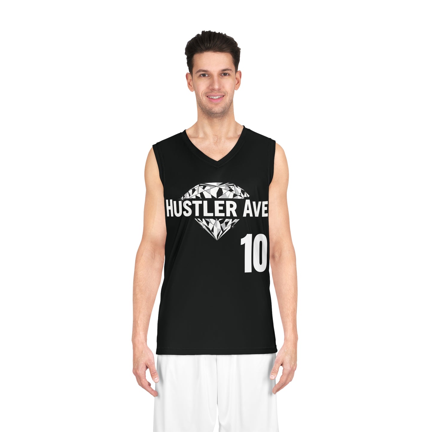 Black "Hustler Ave" #10 Diamond Status Alt. Basketball Jersey