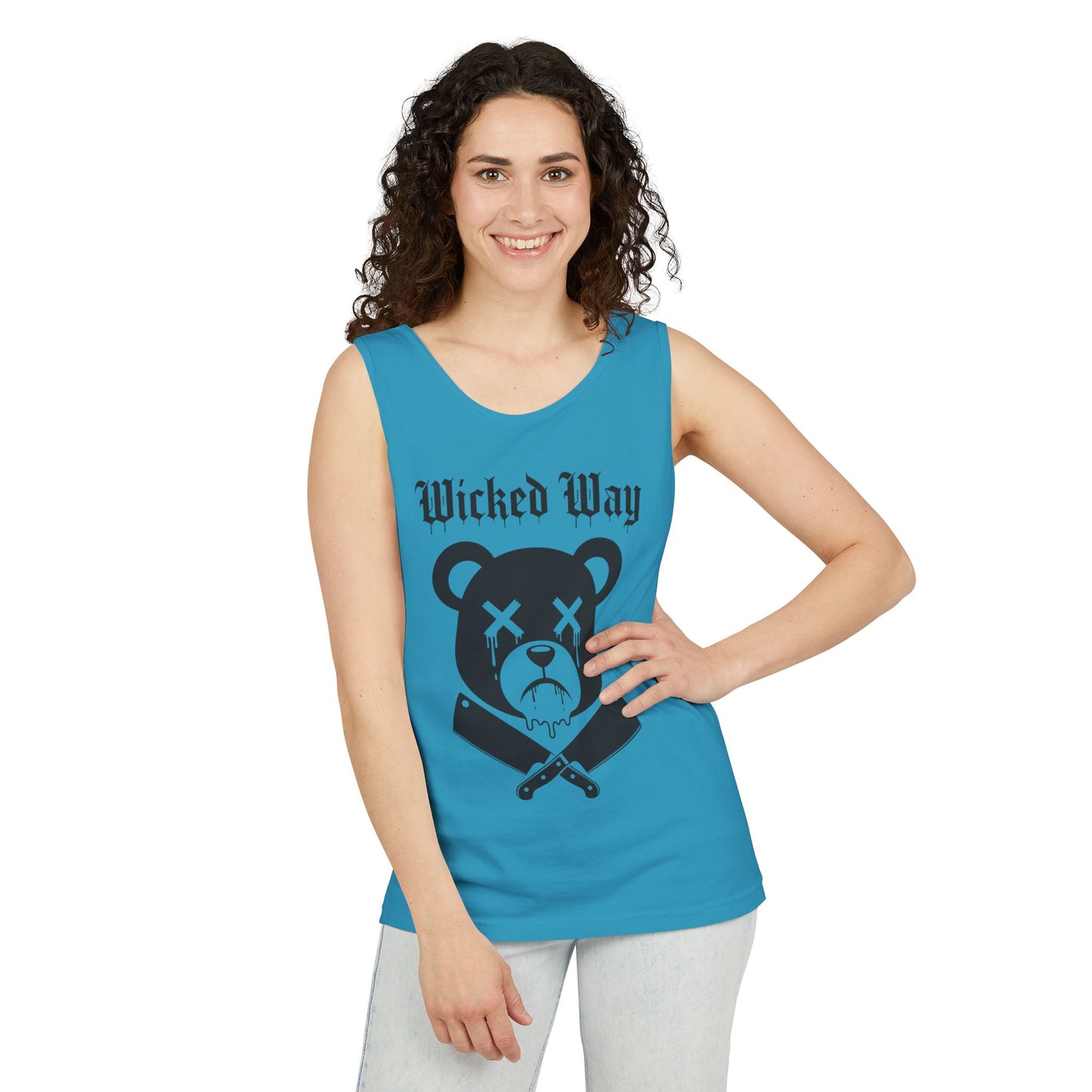 Limited Edition "Wicked Way" Drippy Bear Head Double Butcher Knife Tank Top