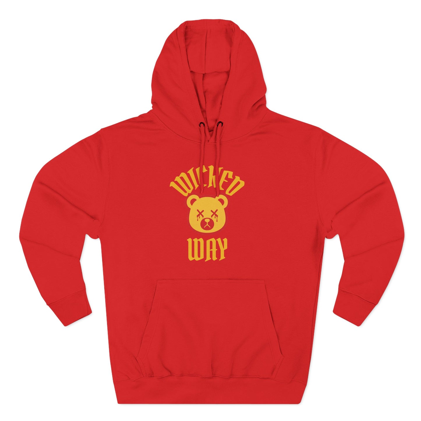 Red "Wicked Way" Deady Bear Yellow Fleece Hoodie