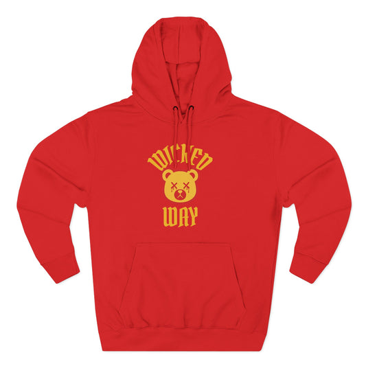 Red "Wicked Way" Deady Bear Yellow Fleece Hoodie