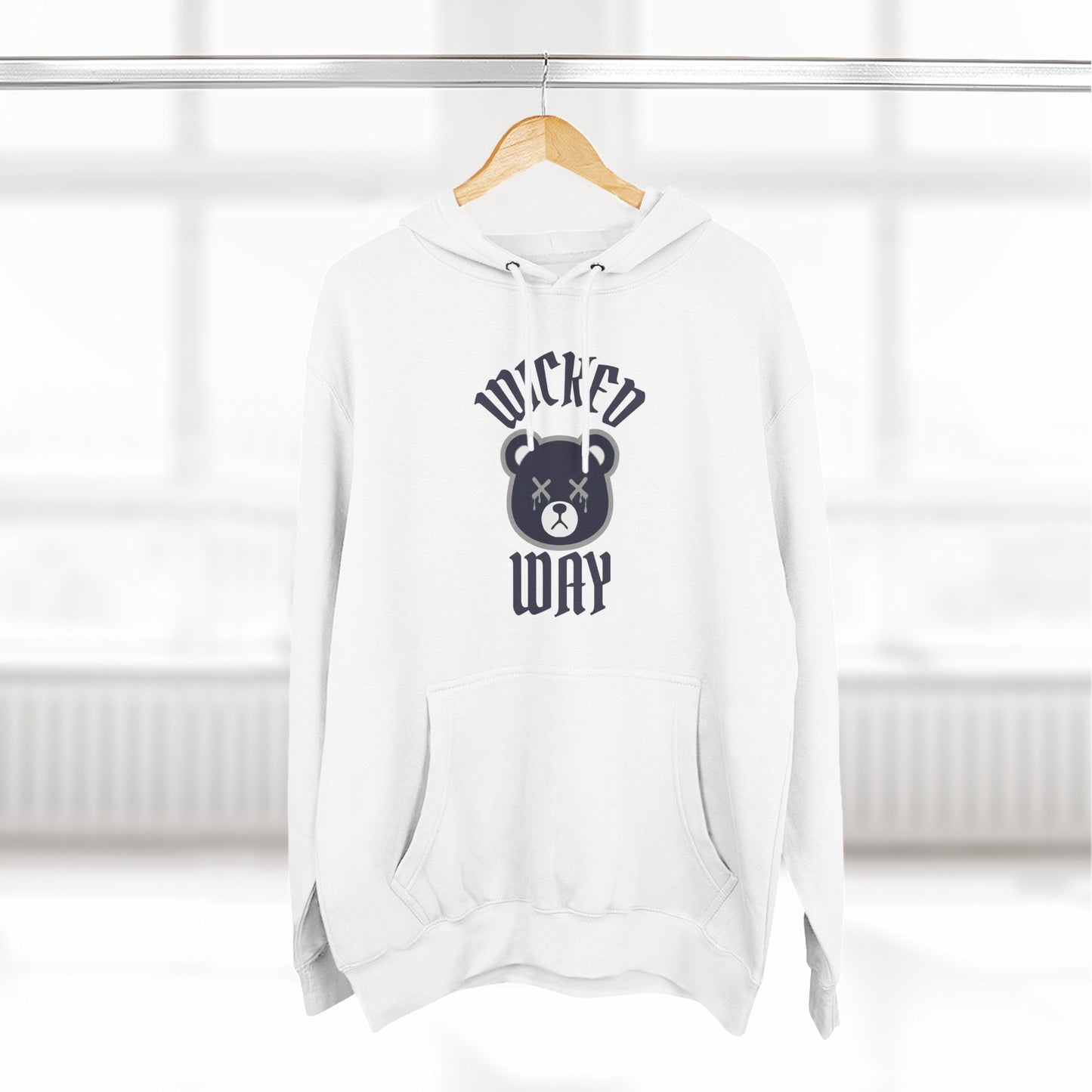 White/Grey "Wicked Way" Deady Bear Navy & Grey Fleece Hoodie
