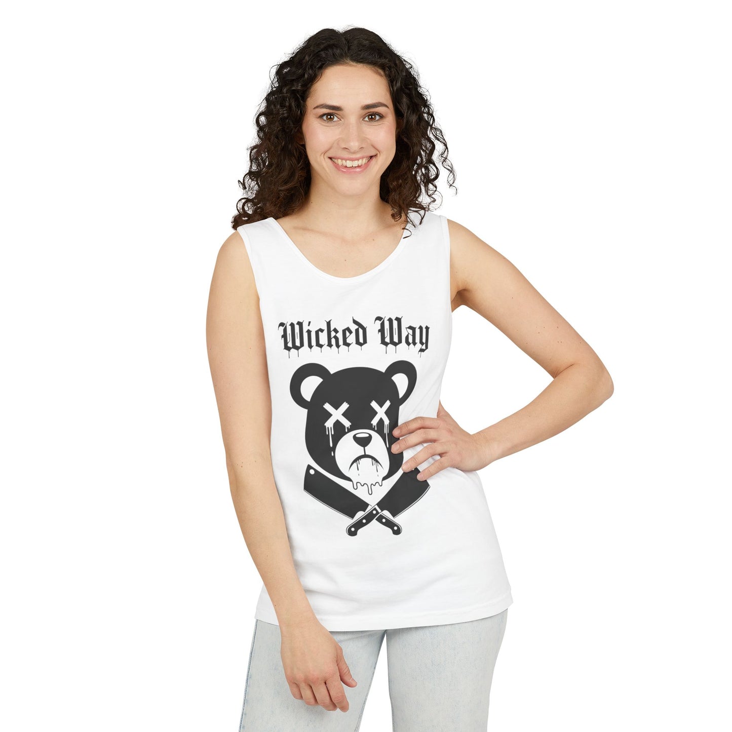 Limited Edition "Wicked Way" Drippy Bear Head Double Butcher Knife Tank Top