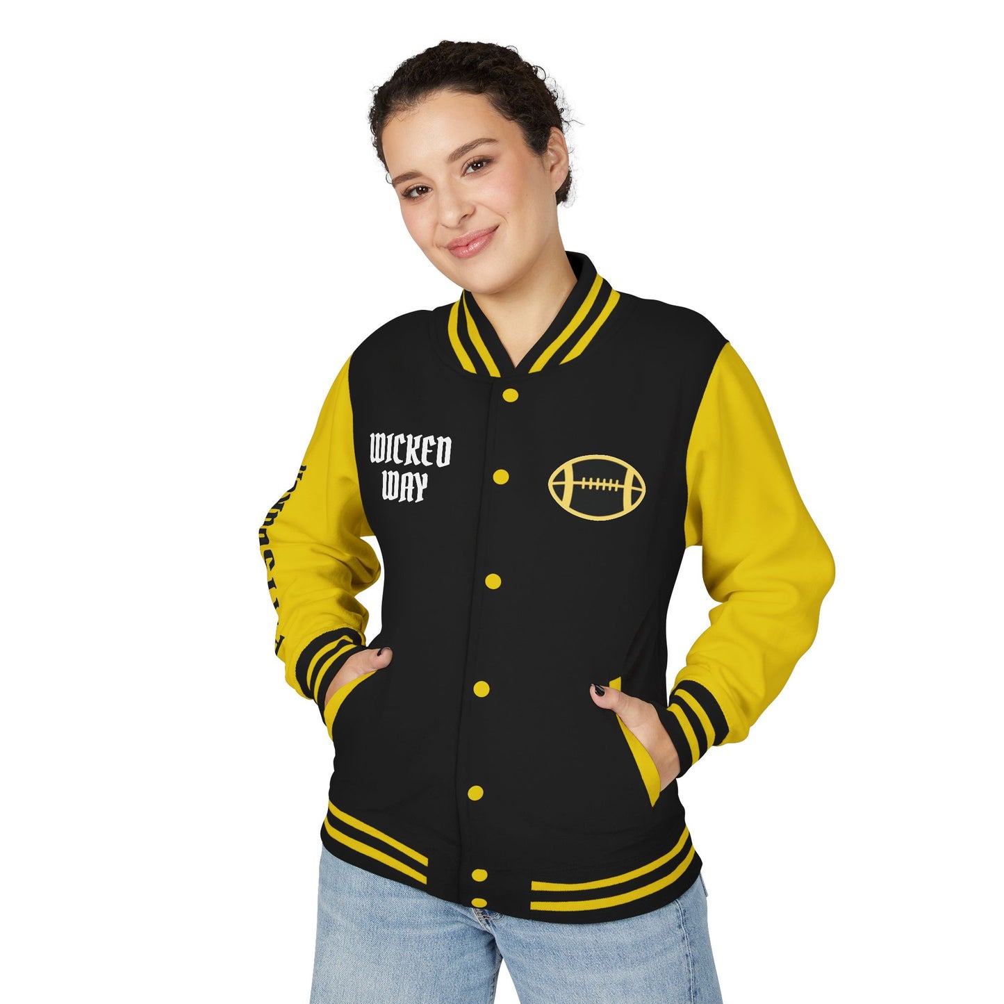 Yellow & Black "Wicked Way" Pittsburgh Deady Bear Football Heavyweight Letterman Jacket