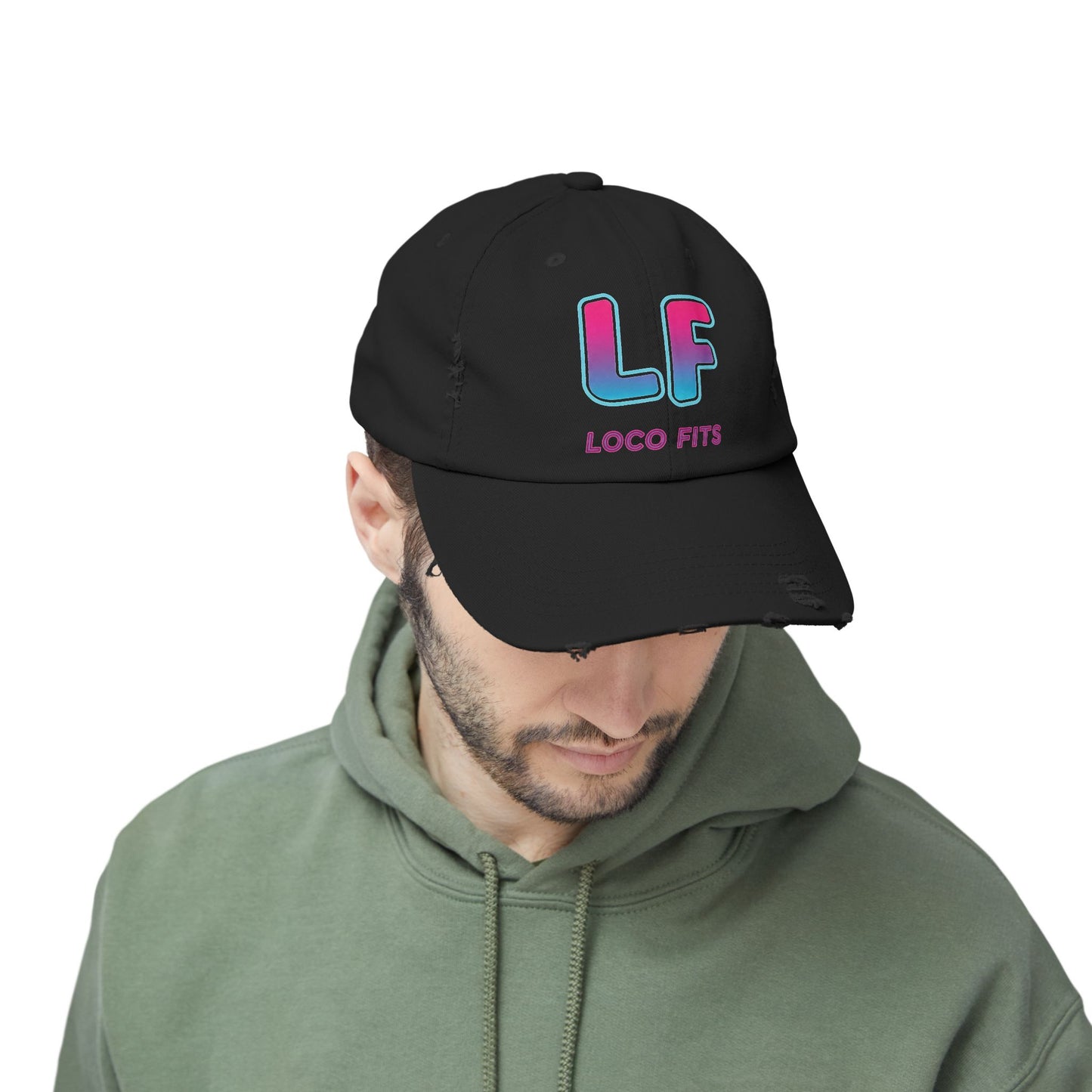 Unisex Distressed Cap - Loco Fits 'LF' Logo - Trendy Casual Hat for Everyday Wear