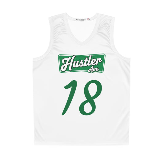 White & Green "Hustler Ave" #18 Basketball Jersey