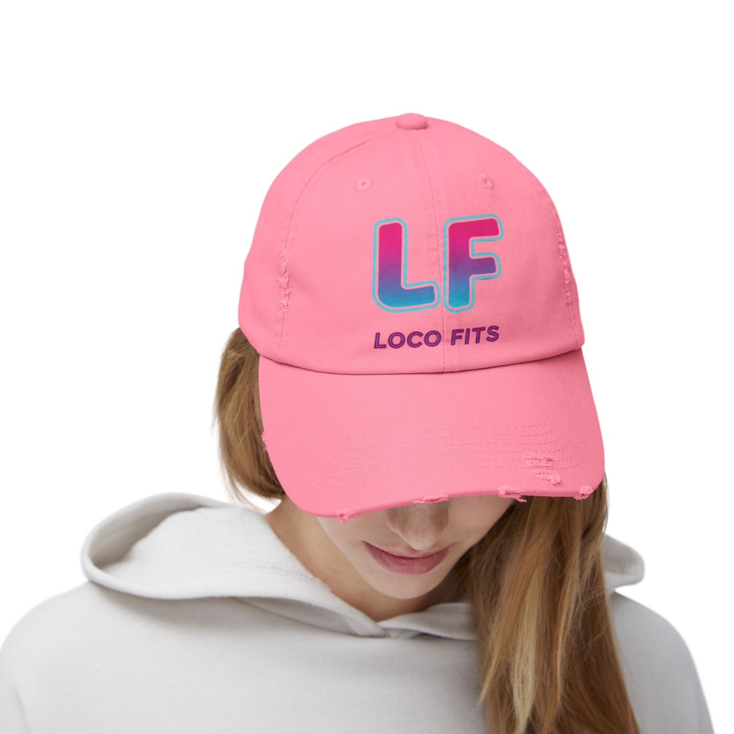 Unisex Distressed Cap - Loco Fits 'LF' Logo - Trendy Casual Hat for Everyday Wear