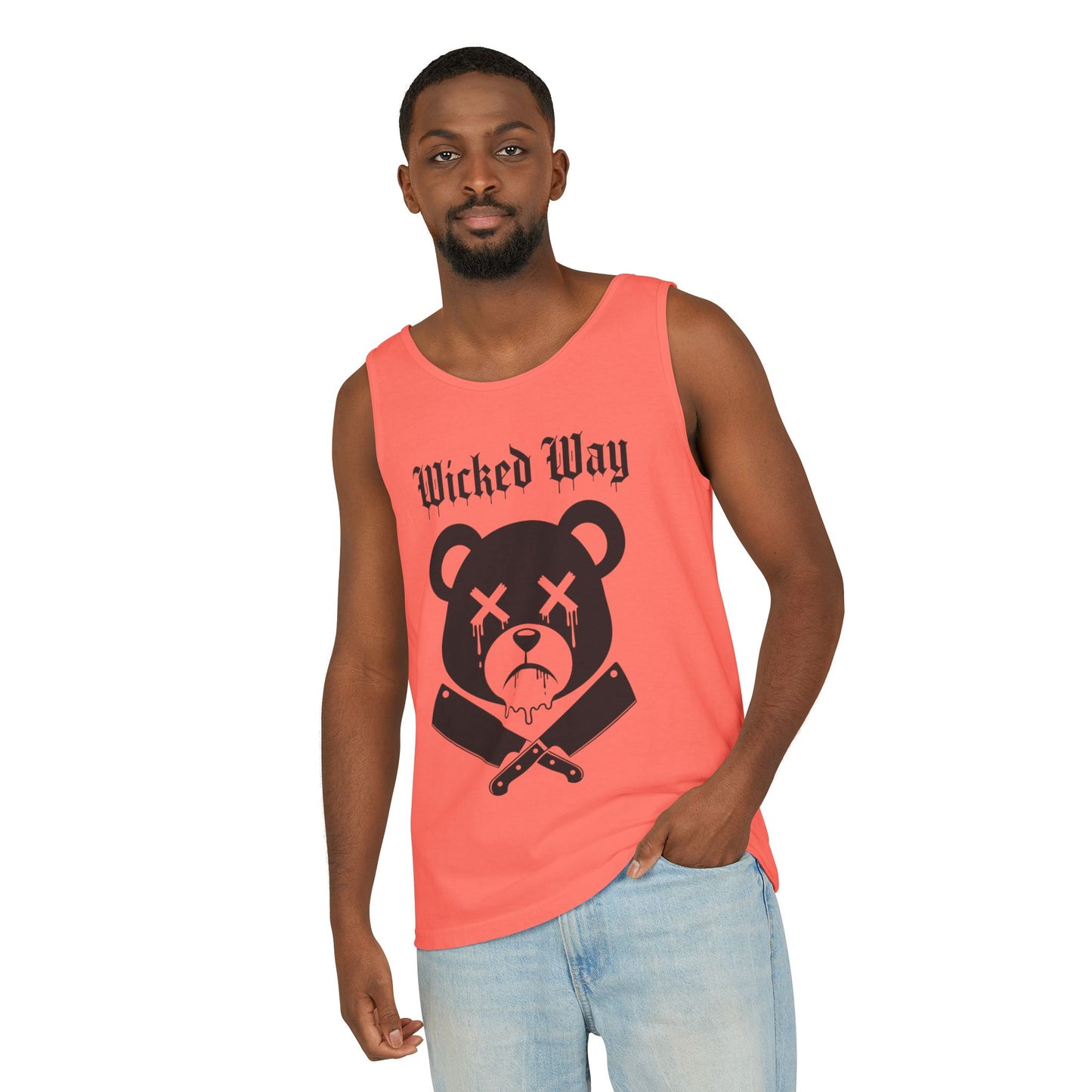 Limited Edition "Wicked Way" Drippy Bear Head Double Butcher Knife Tank Top