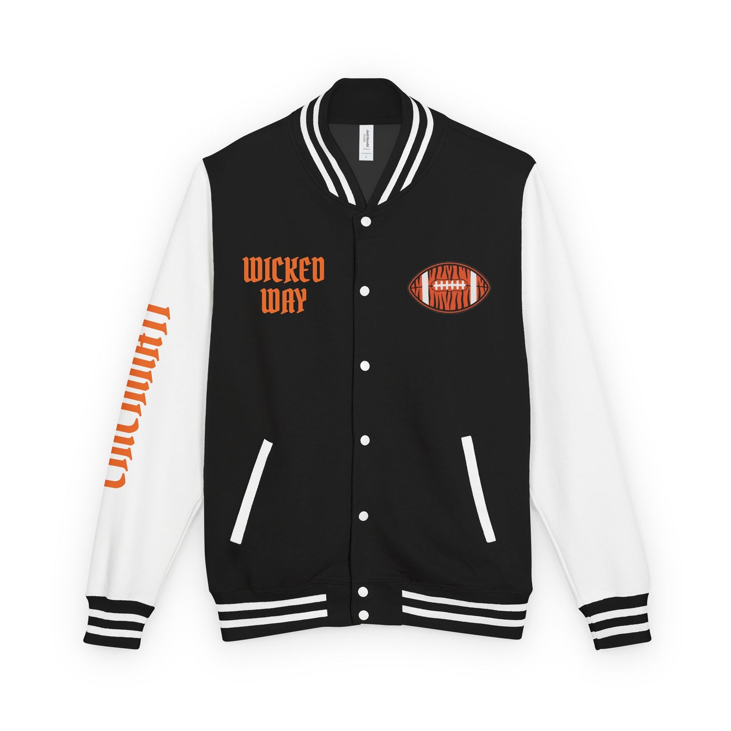 Black & White "Wicked Way" Cincinatti Deady Bear Football Heavyweight Letterman Jacket