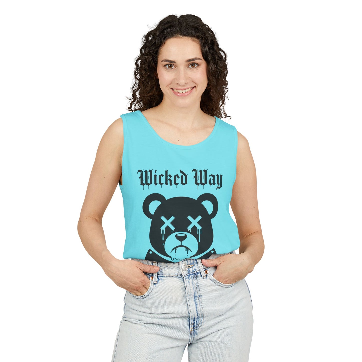 Limited Edition "Wicked Way" Drippy Bear Head Double Butcher Knife Tank Top