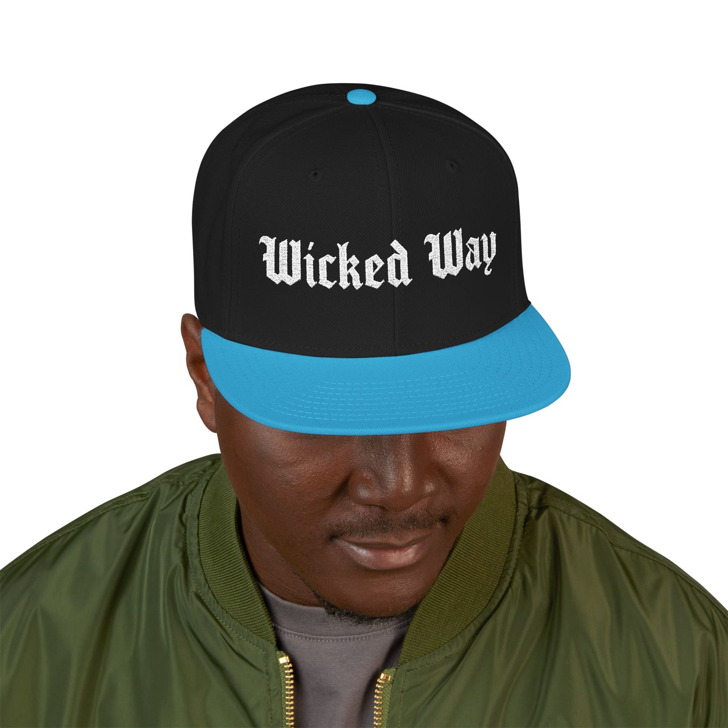 Base "Wicked Way" White Gothic Script Snapback
