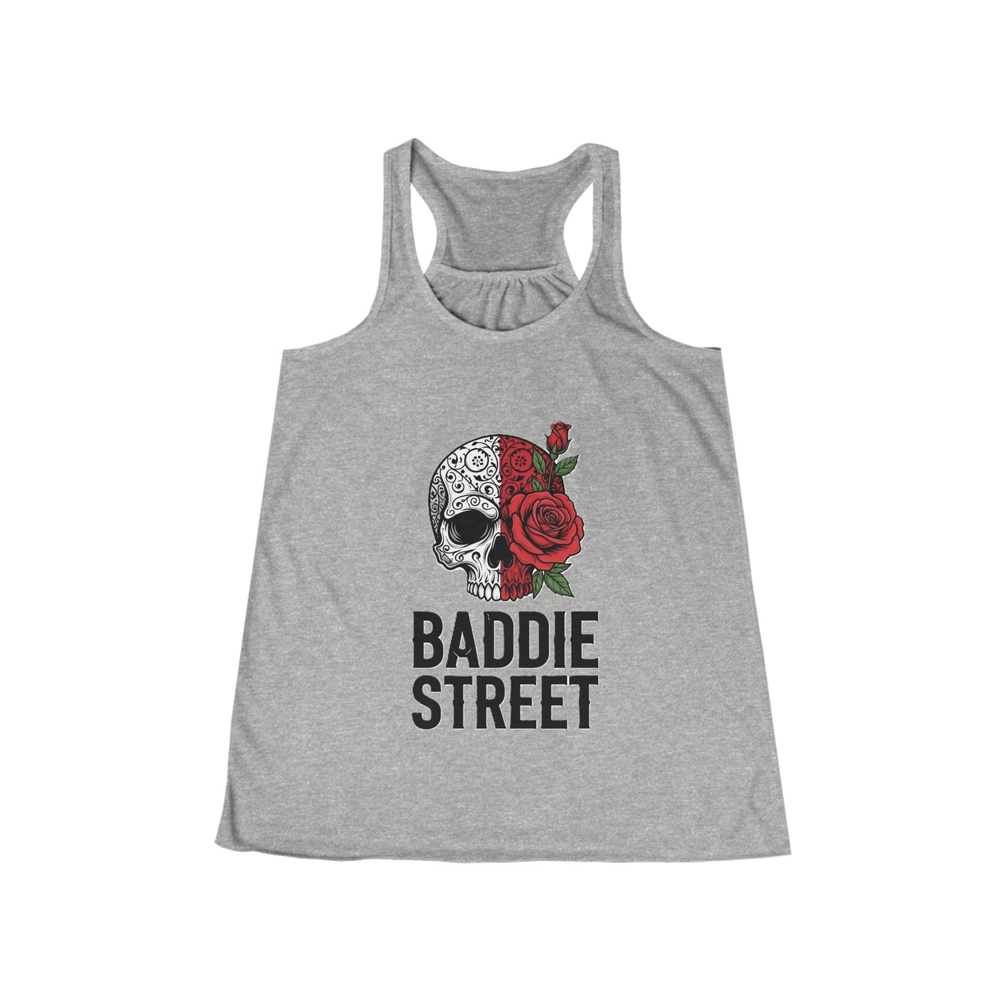 "Baddie Street" Dying Love Skull & Rose Women's Flowy Racerback Tank Top