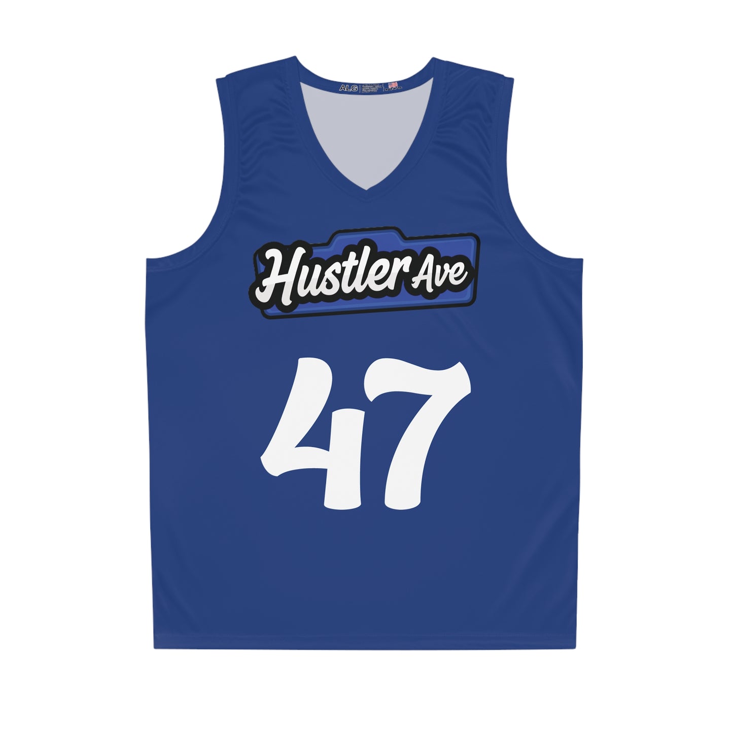 Blue & White "Hustler Ave" #47 Basketball Jersey