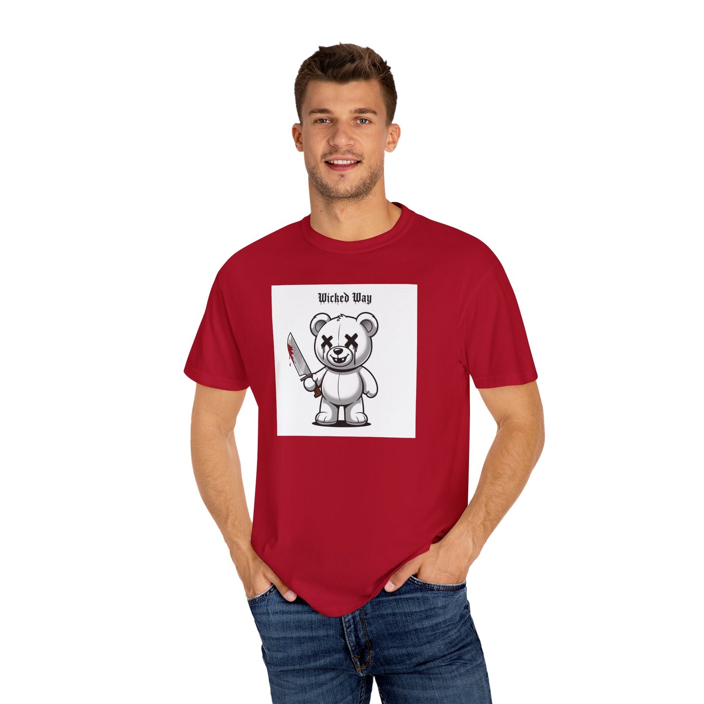 "Wicked Way" Machete Teddy 'Toothless' White Block Graphic T-Shirt