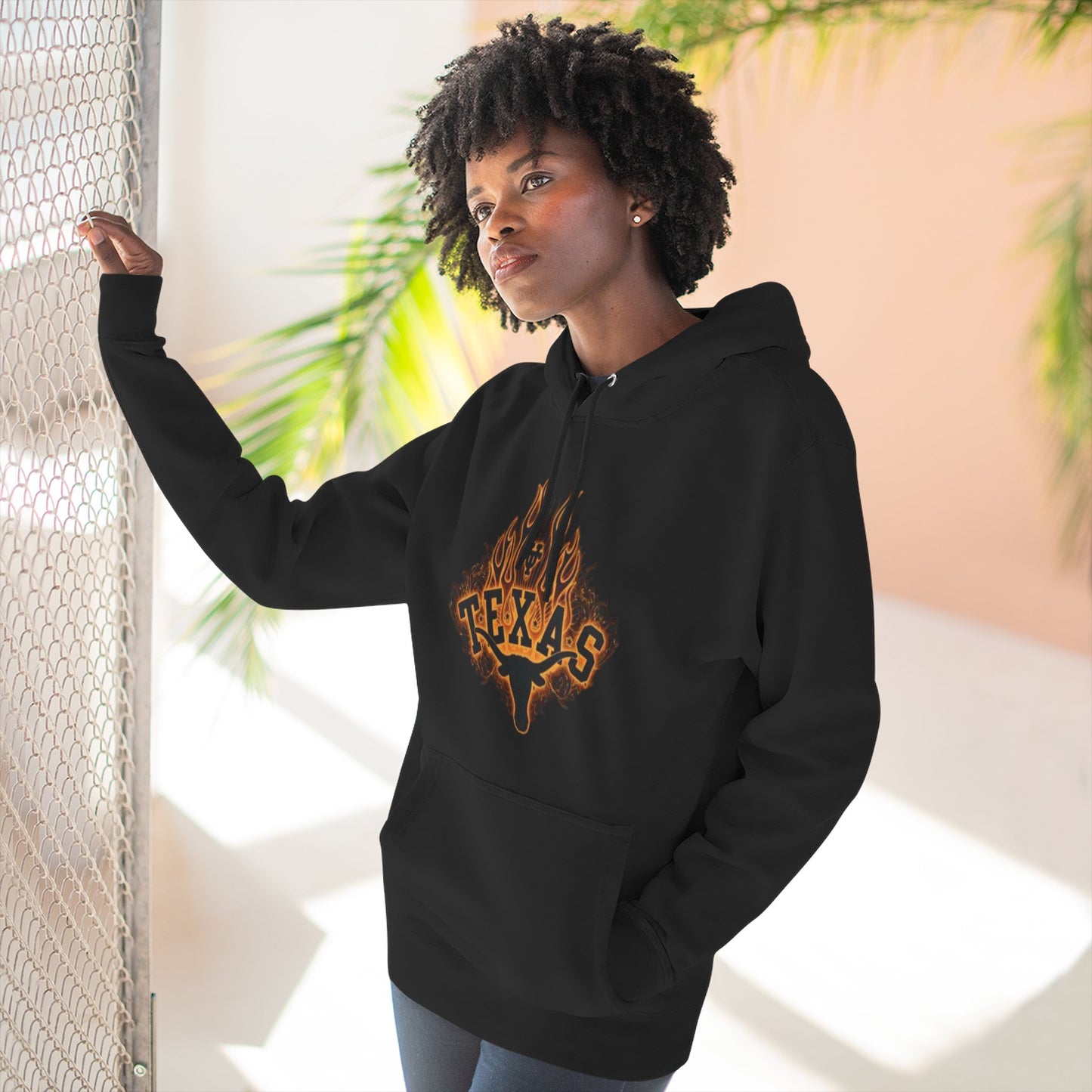 'Texas Firey Longhorn' Three-Panel Fleece Hoodie