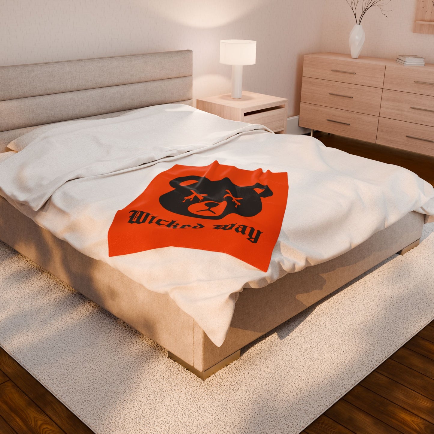 Orange "Wicked Way" Dead Bear Head Velveteen Plush Blanket