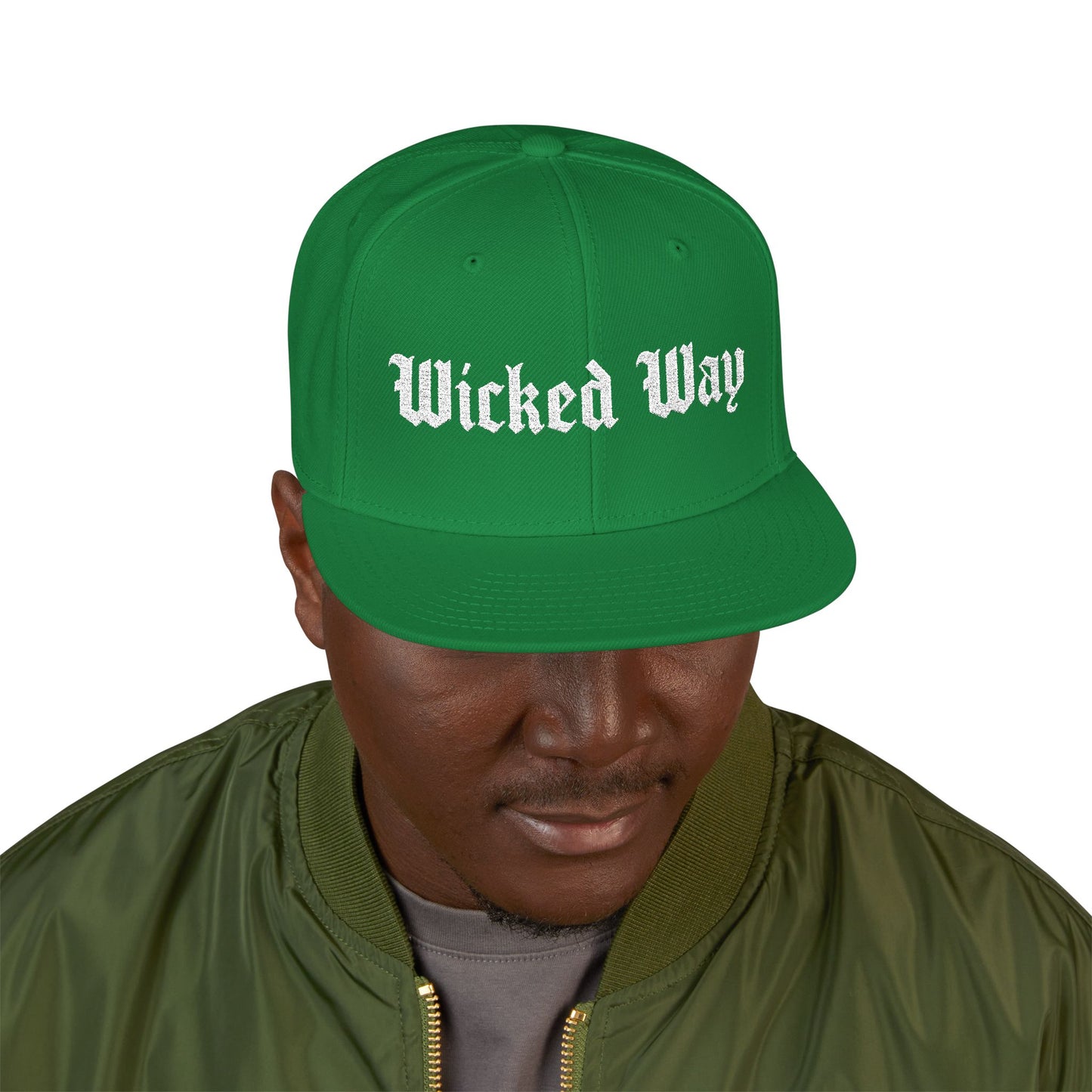 Base "Wicked Way" White Gothic Script Snapback