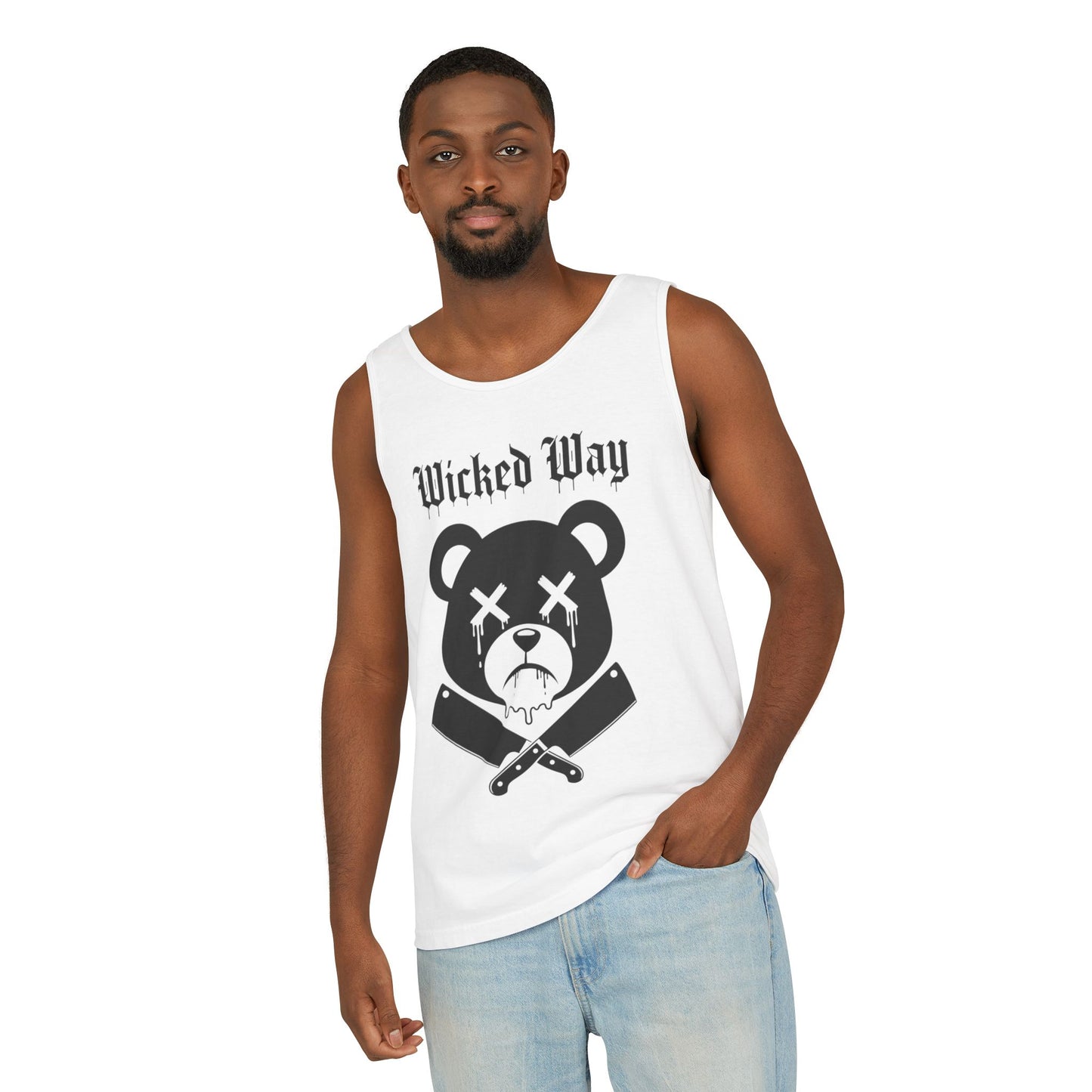 Limited Edition "Wicked Way" Drippy Bear Head Double Butcher Knife Tank Top