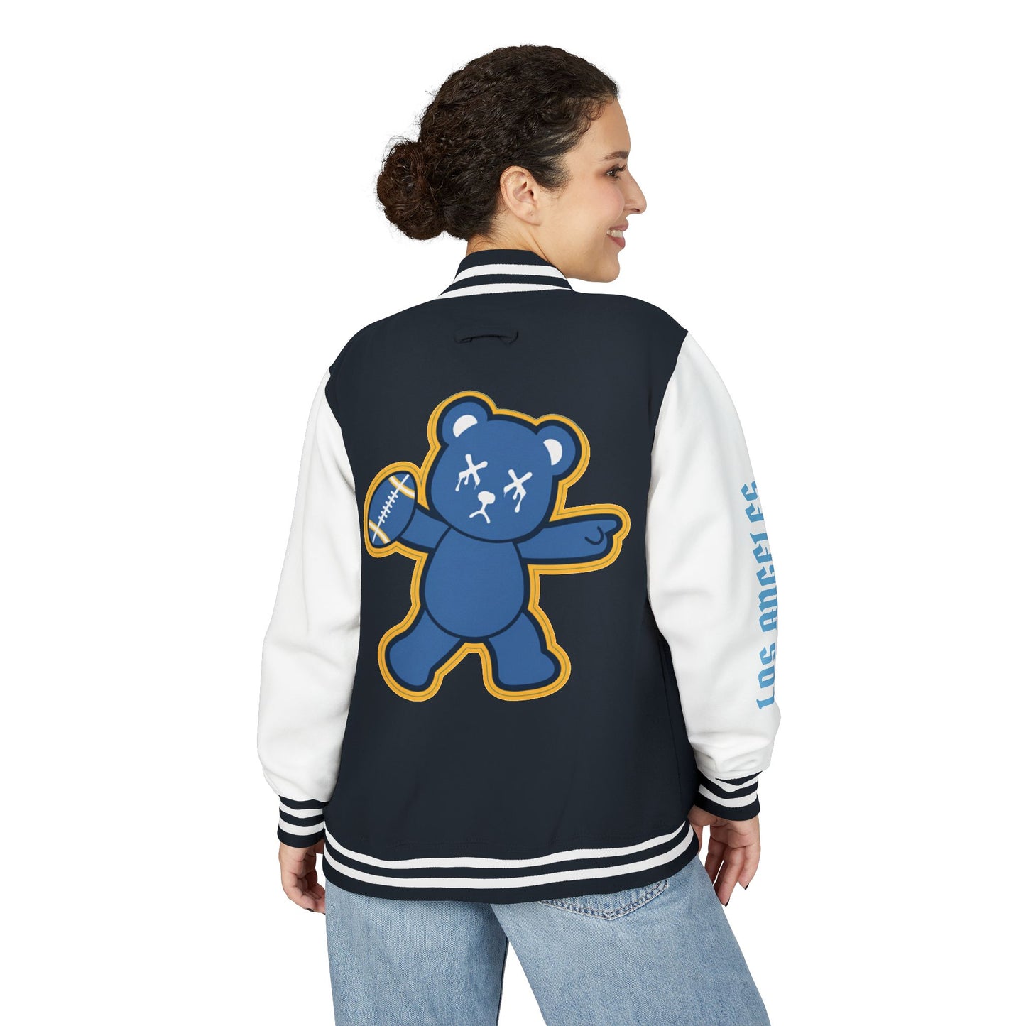 Navy Blue & White "Wicked Way" Los Angeles Deady Bear Football Heavyweight Letterman Jacket