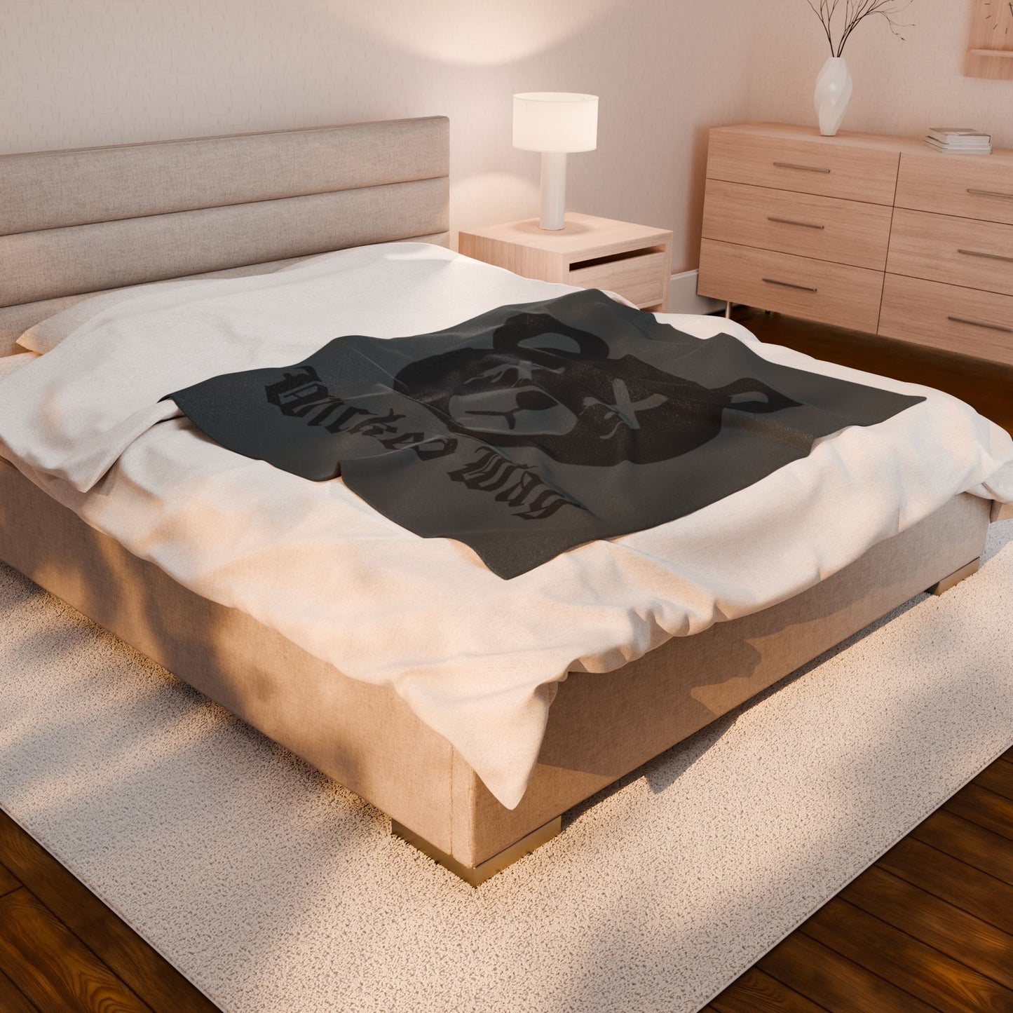 Dark Grey "Wicked Way" Dead Bear Head Velveteen Plush Blanket