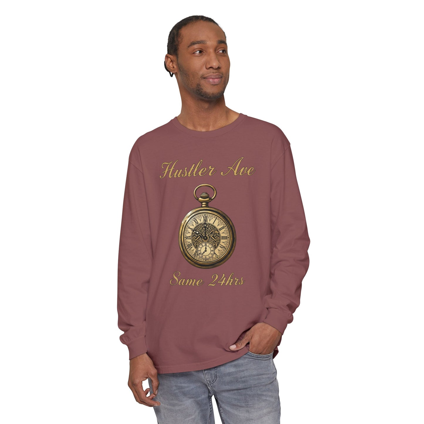 "Hustler Ave" Same 24Hrs Pocket Watch Long Sleeve Tee