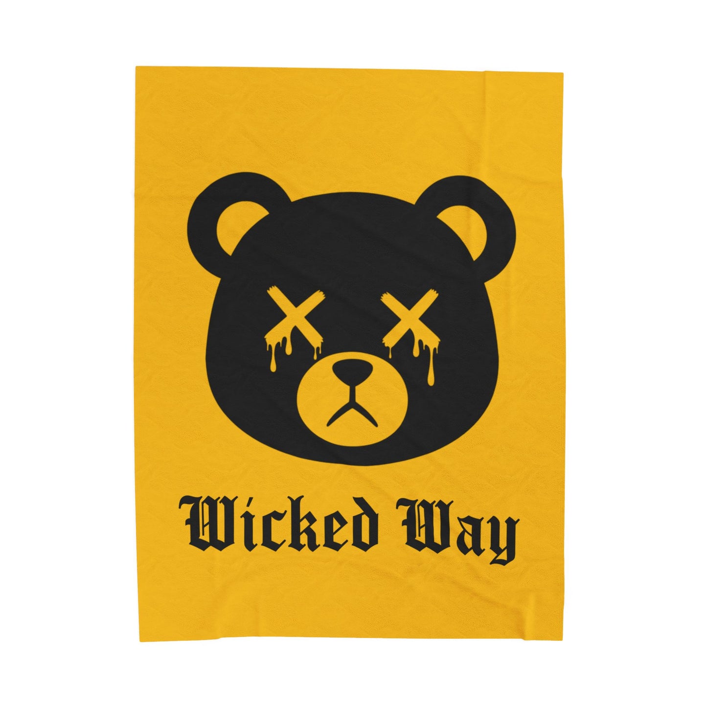 Yellow "Wicked Way" Dead Bear Head Velveteen Plush Blanket