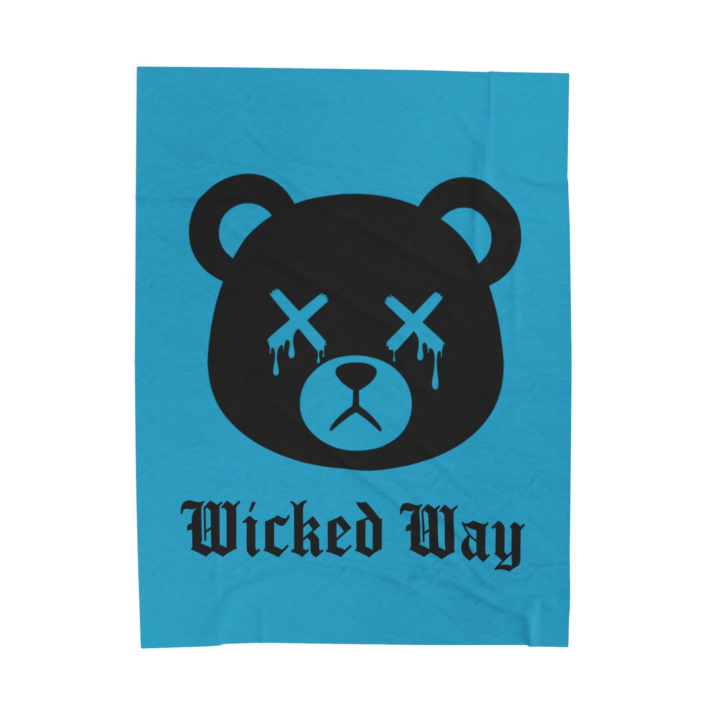 Teal "Wicked Way" Dead Bear Head Velveteen Plush Blanket