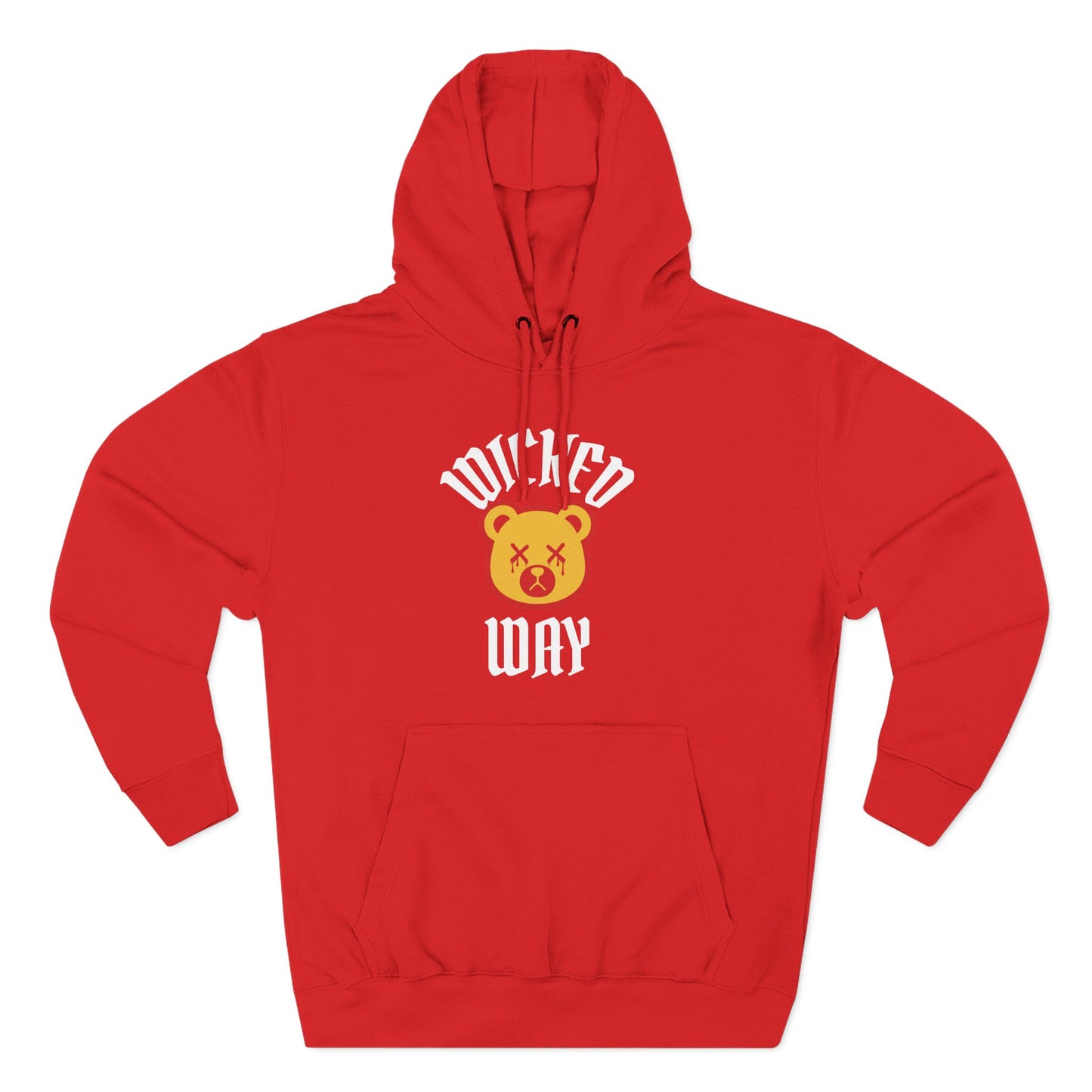 Red "Wicked Way" Deady Bear Yellow & White Fleece Hoodie