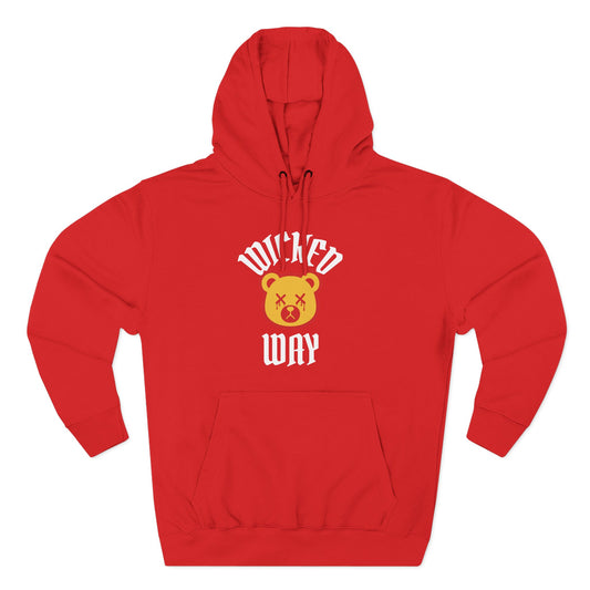 Red "Wicked Way" Deady Bear Yellow & White Fleece Hoodie