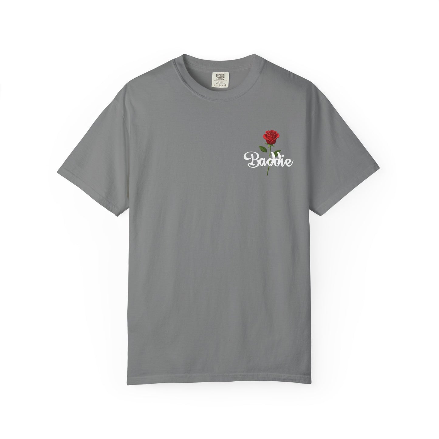 "Baddie Street" Labeled Baddie Rose Pocket Logo Graphic T-Shirt