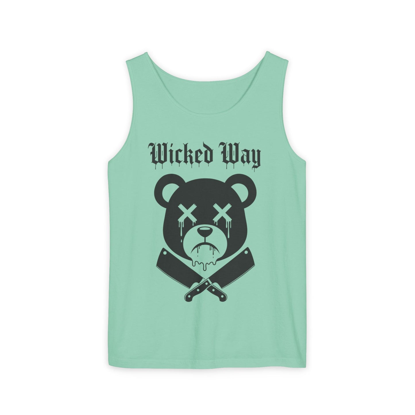 Limited Edition "Wicked Way" Drippy Bear Head Double Butcher Knife Tank Top